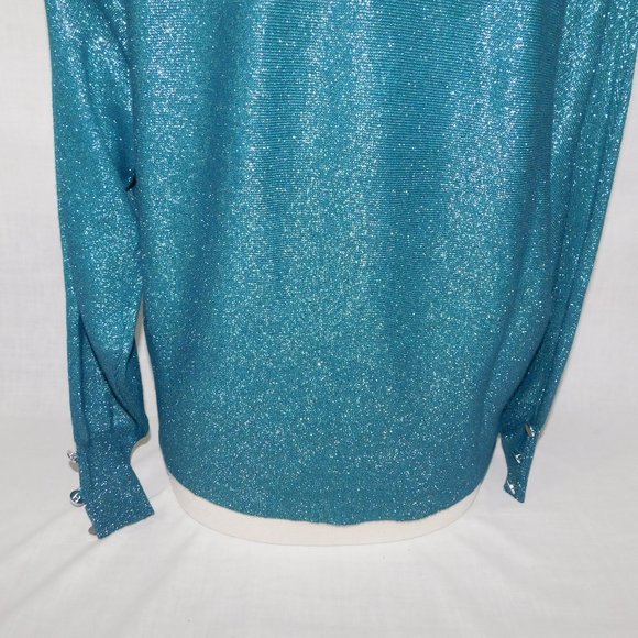 Suzy Shier Womens L Sparkle Glitter Blue oversized Wing Sleeve Top Sweater - Picture 10 of 11